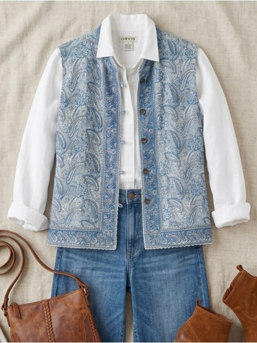 Orvis Light Blue Paisley Reversible Vest